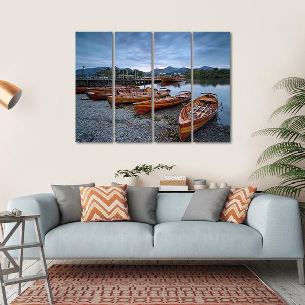 Boats On Shore Canvas Wall Art-4 Horizontal-Gallery Wrap-34" x 24"-Tiaracle