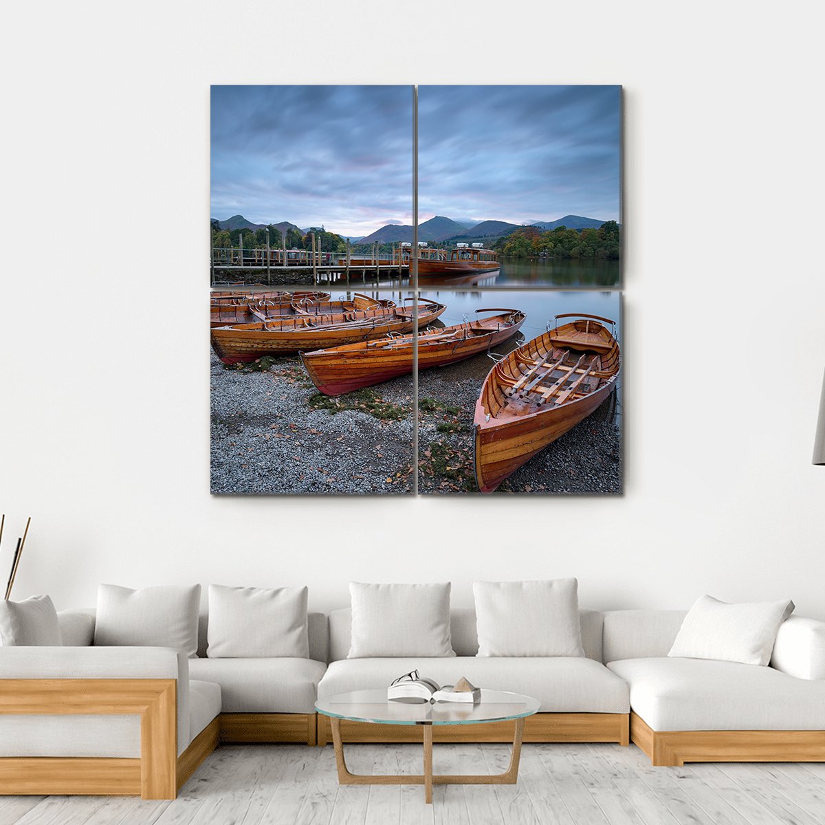 Boats On Shore Canvas Wall Art-4 Square-Gallery Wrap-17" x 17"-Tiaracle