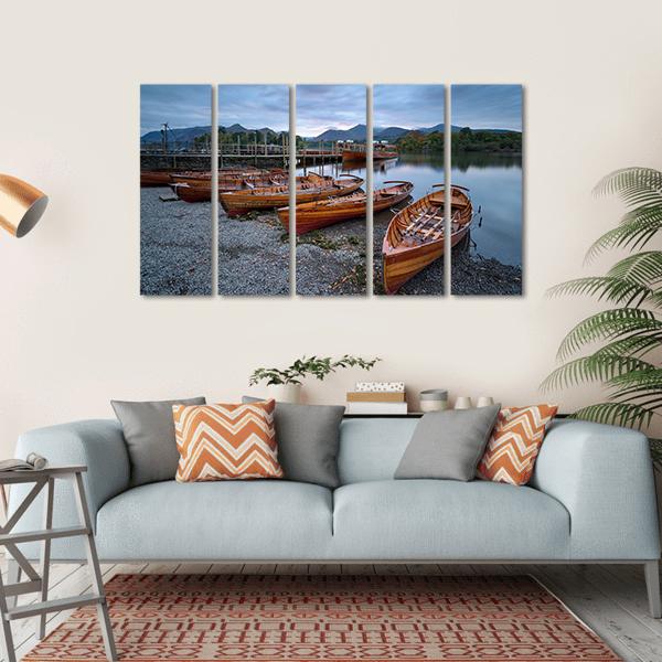 Boats On Shore Canvas Wall Art-5 Horizontal-Gallery Wrap-22" x 12"-Tiaracle