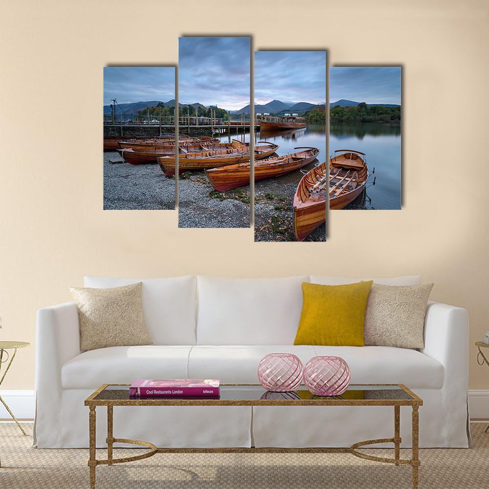 Boats On Shore Canvas Wall Art-4 Pop-Gallery Wrap-50" x 32"-Tiaracle
