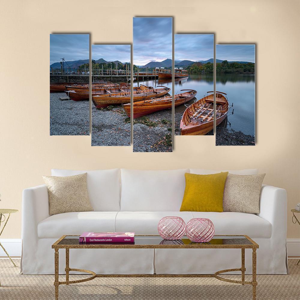 Boats On Shore Canvas Wall Art-1 Piece-Gallery Wrap-48" x 32"-Tiaracle