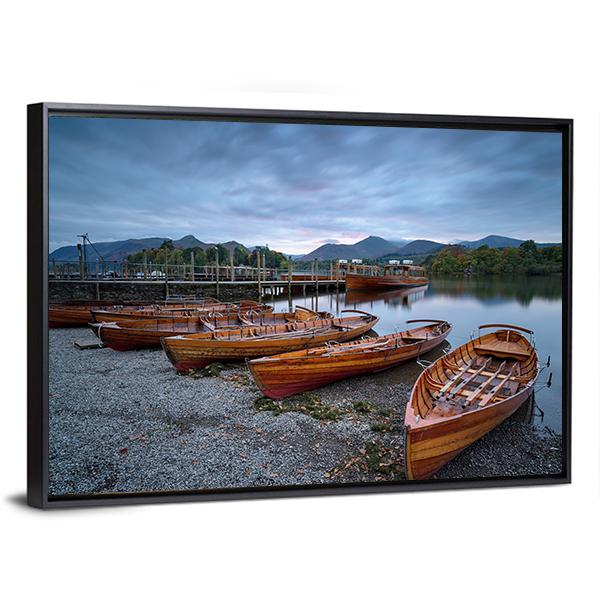 Boats On Shore Canvas Wall Art-3 Horizontal-Gallery Wrap-25" x 16"-Tiaracle