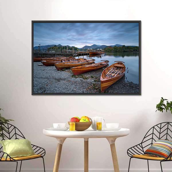 Boats On Shore Canvas Wall Art-3 Horizontal-Gallery Wrap-25" x 16"-Tiaracle