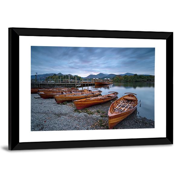 Boats On Shore Canvas Wall Art-3 Horizontal-Gallery Wrap-25" x 16"-Tiaracle