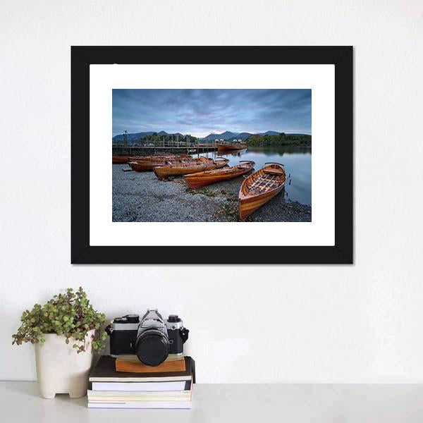 Boats On Shore Canvas Wall Art-1 Piece-Framed Print-20" x 16"-Tiaracle