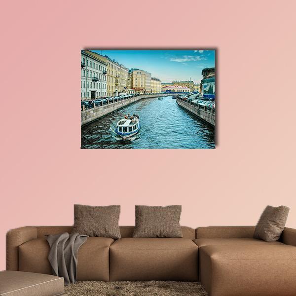 Boats On Moyka River Canvas Wall Art-1 Piece-Gallery Wrap-48" x 32"-Tiaracle