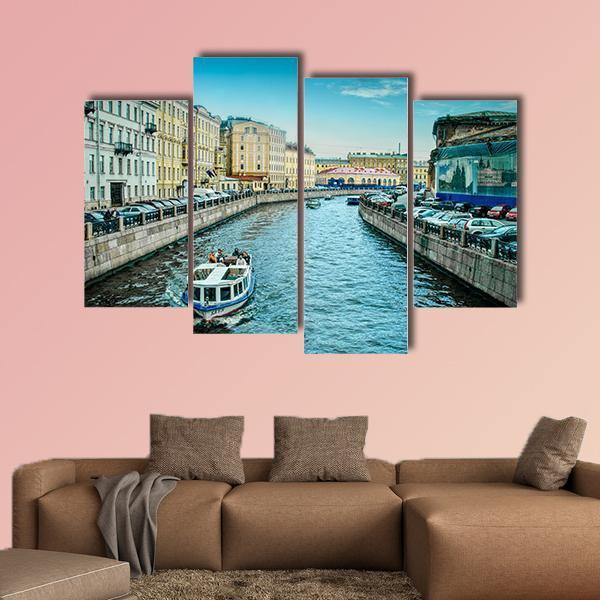 Boats On Moyka River Canvas Wall Art-4 Pop-Gallery Wrap-50" x 32"-Tiaracle