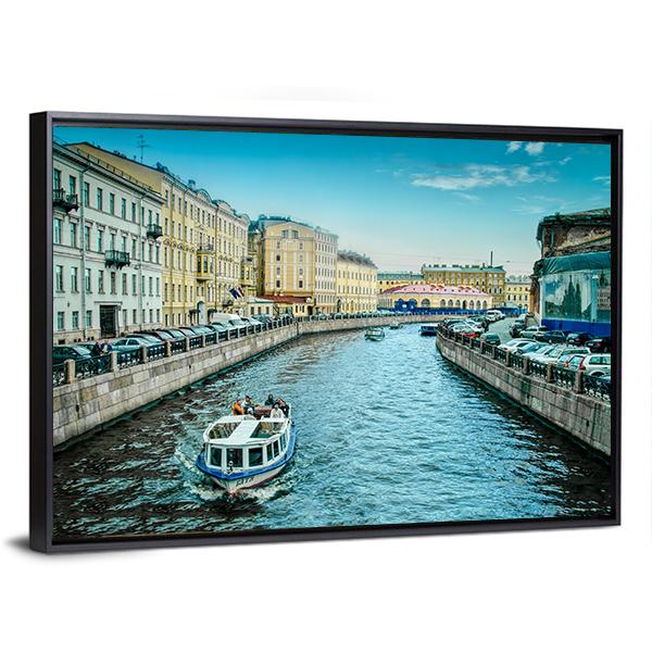 Boats On Moyka River Canvas Wall Art-3 Horizontal-Gallery Wrap-25" x 16"-Tiaracle