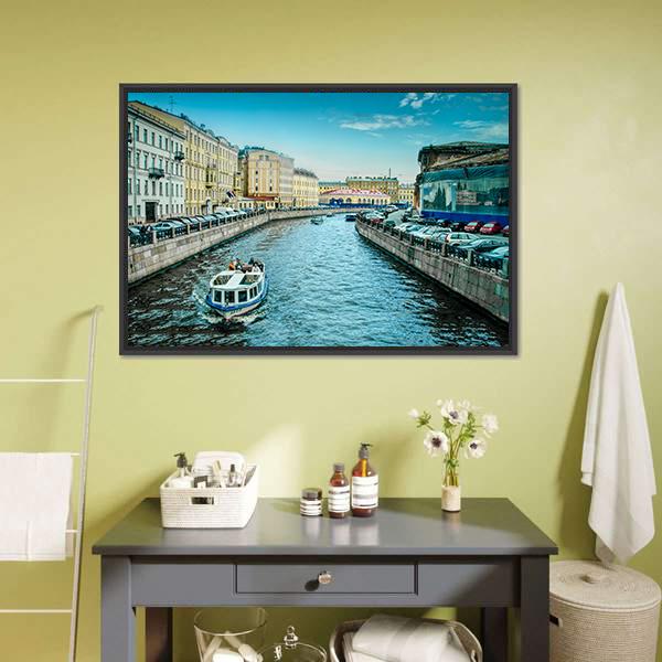 Boats On Moyka River Canvas Wall Art-3 Horizontal-Gallery Wrap-25" x 16"-Tiaracle