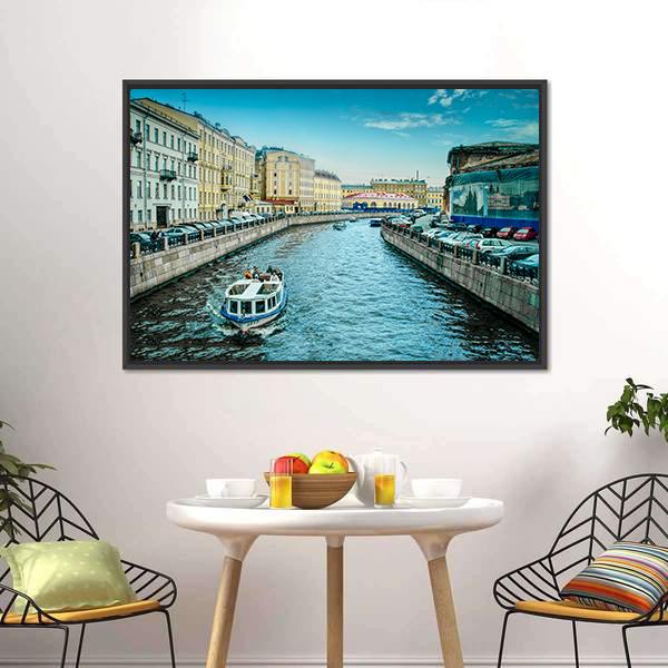 Boats On Moyka River Canvas Wall Art-3 Horizontal-Gallery Wrap-25" x 16"-Tiaracle