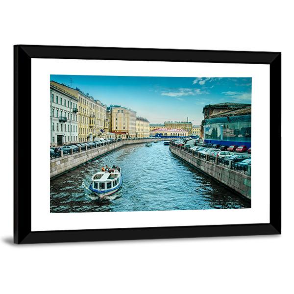 Boats On Moyka River Canvas Wall Art-3 Horizontal-Gallery Wrap-25" x 16"-Tiaracle