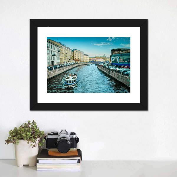 Boats On Moyka River Canvas Wall Art-1 Piece-Framed Print-20" x 16"-Tiaracle