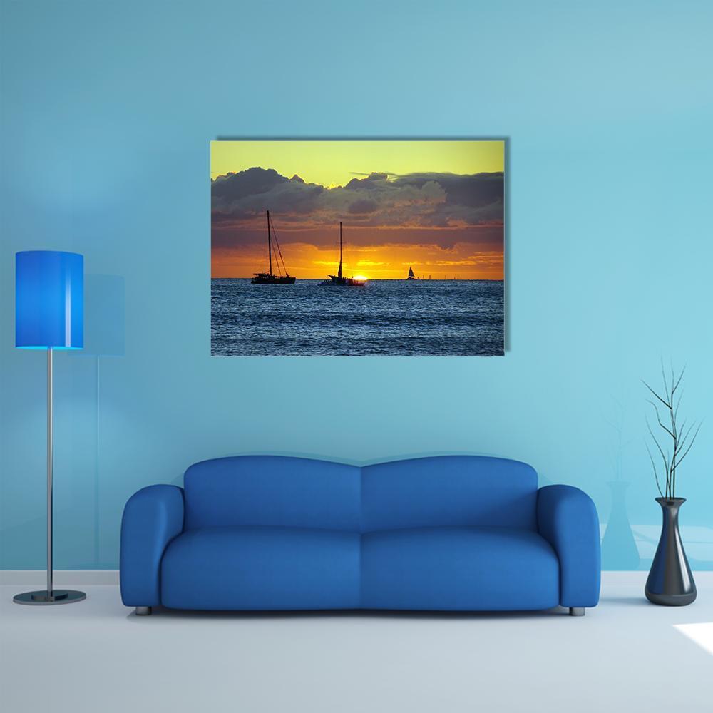 Boats On Pacific Ocean Canvas Wall Art-1 Piece-Gallery Wrap-48" x 32"-Tiaracle