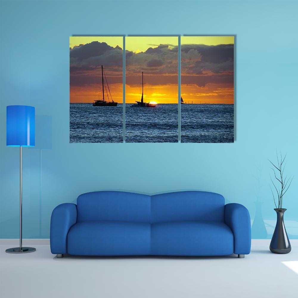 Boats On Pacific Ocean Canvas Wall Art-3 Horizontal-Gallery Wrap-37" x 24"-Tiaracle