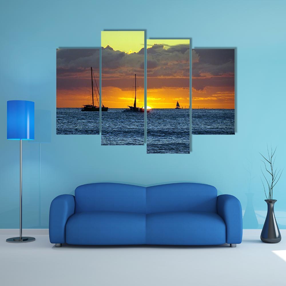 Boats On Pacific Ocean Canvas Wall Art-4 Pop-Gallery Wrap-50" x 32"-Tiaracle