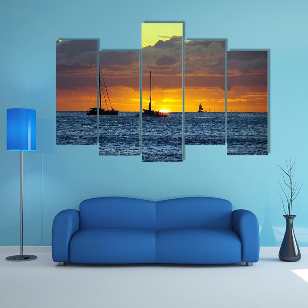 Boats On Pacific Ocean Canvas Wall Art-5 Pop-Gallery Wrap-47" x 32"-Tiaracle