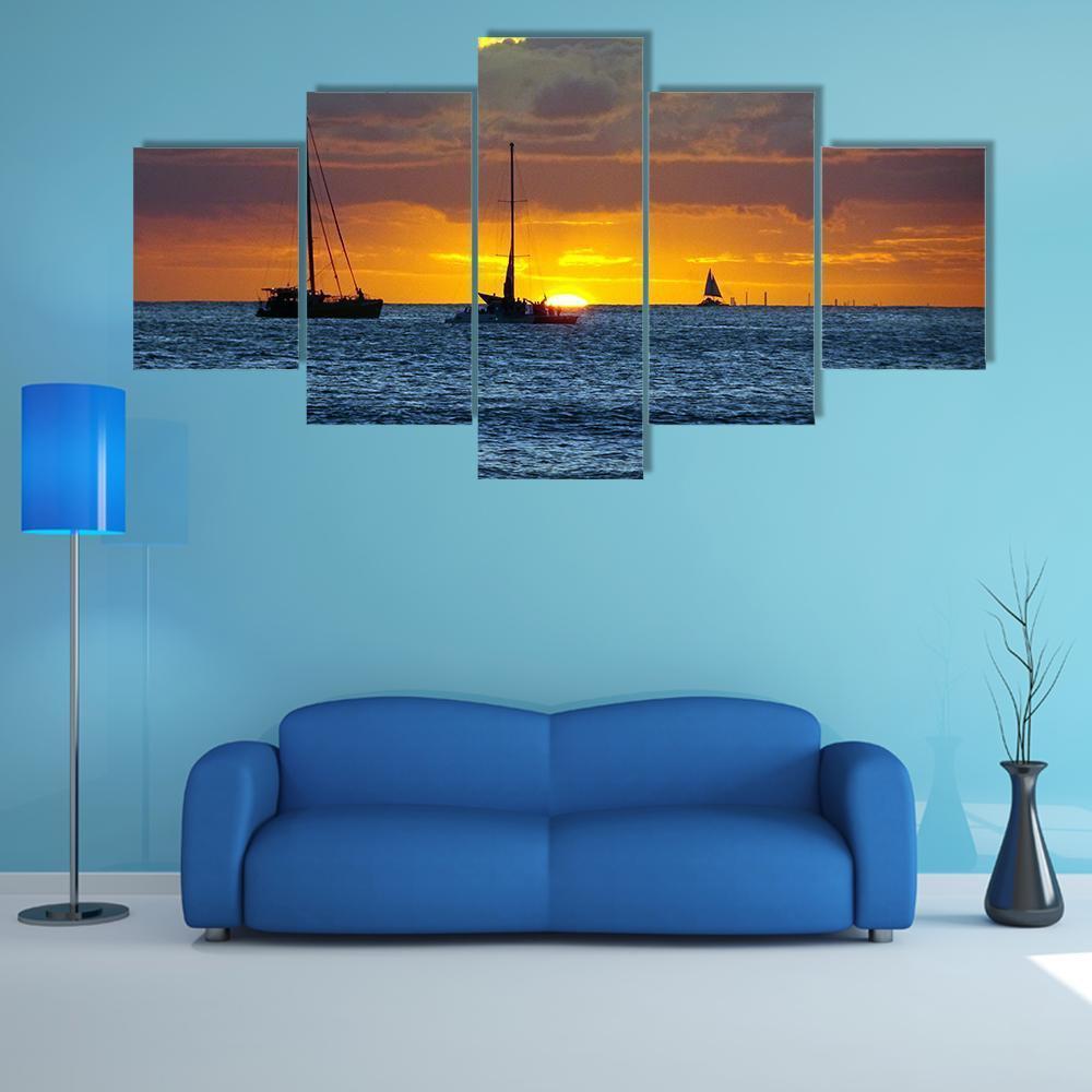Boats On Pacific Ocean Canvas Wall Art-5 Star-Gallery Wrap-62" x 32"-Tiaracle