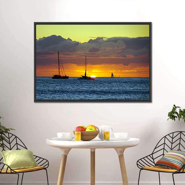 Boats On Pacific Ocean Canvas Wall Art-3 Horizontal-Gallery Wrap-25" x 16"-Tiaracle