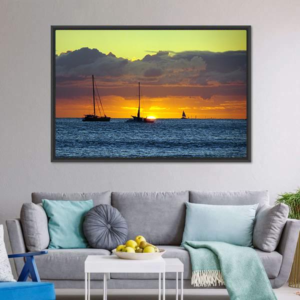 Boats On Pacific Ocean Canvas Wall Art-1 Piece-Floating Frame-24" x 16"-Tiaracle