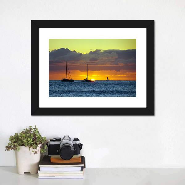 Boats On Pacific Ocean Canvas Wall Art-1 Piece-Framed Print-20" x 16"-Tiaracle