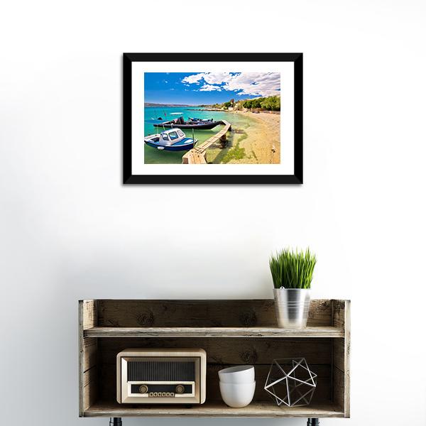 Boats On Turquoise Beach Canvas Wall Art-3 Horizontal-Gallery Wrap-25" x 16"-Tiaracle