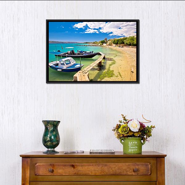 Boats On Turquoise Beach Canvas Wall Art-3 Horizontal-Gallery Wrap-25" x 16"-Tiaracle