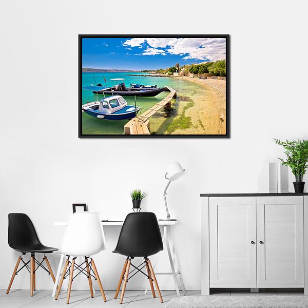 Boats On Turquoise Beach Canvas Wall Art-3 Horizontal-Gallery Wrap-25" x 16"-Tiaracle