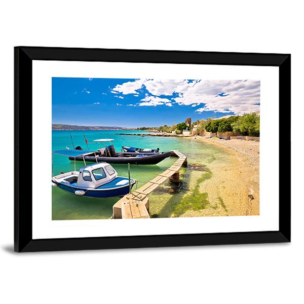 Boats On Turquoise Beach Canvas Wall Art-3 Horizontal-Gallery Wrap-25" x 16"-Tiaracle