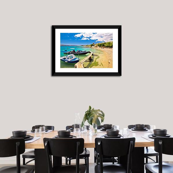 Boats On Turquoise Beach Canvas Wall Art-1 Piece-Framed Print-20" x 16"-Tiaracle