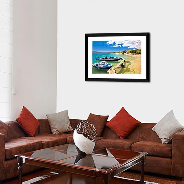 Boats On Turquoise Beach Canvas Wall Art-3 Horizontal-Gallery Wrap-25" x 16"-Tiaracle