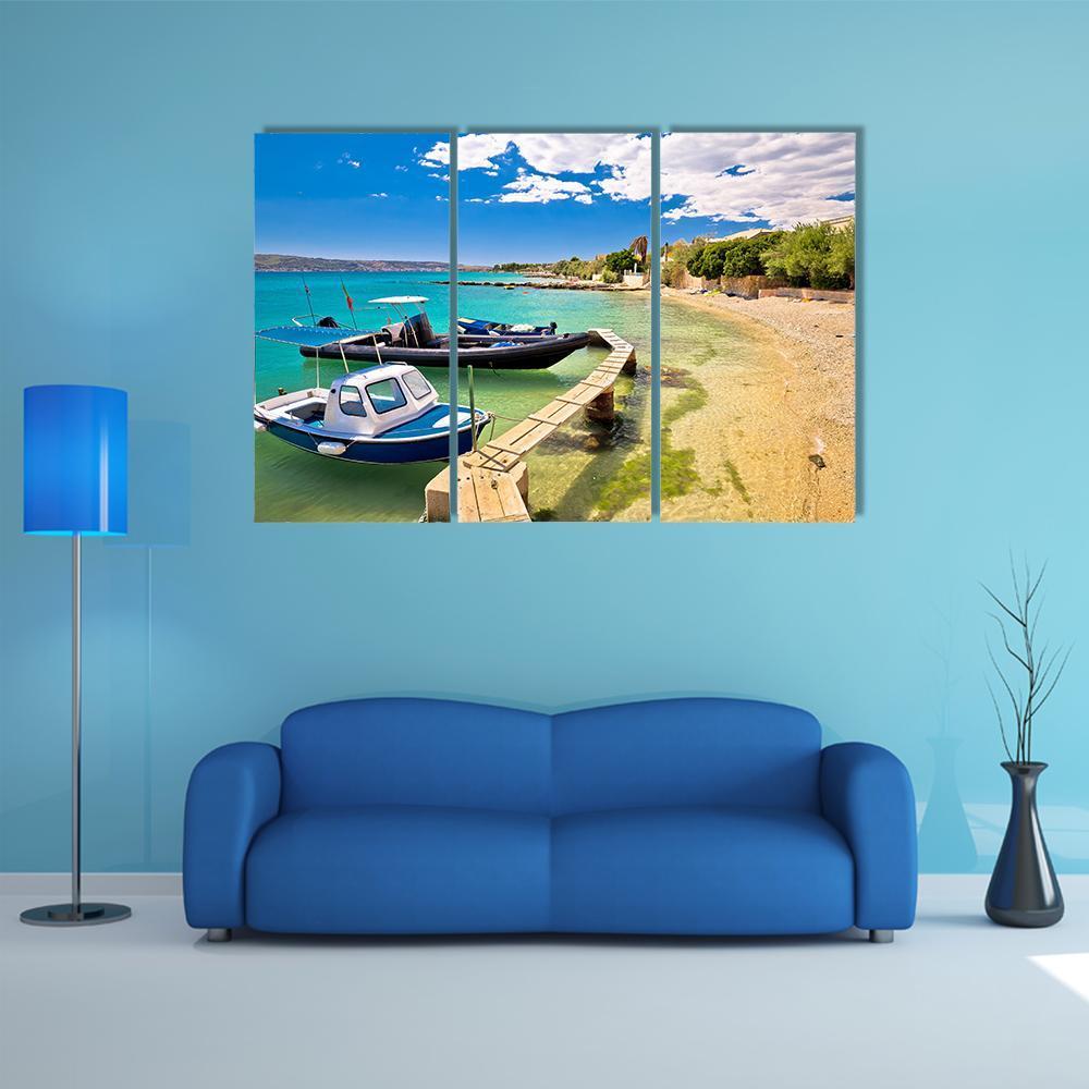 Boats On Turquoise Beach Canvas Wall Art-3 Horizontal-Gallery Wrap-37" x 24"-Tiaracle
