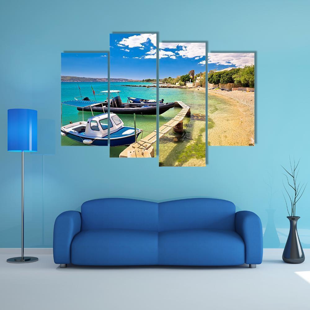 Boats On Turquoise Beach Canvas Wall Art-4 Pop-Gallery Wrap-50" x 32"-Tiaracle