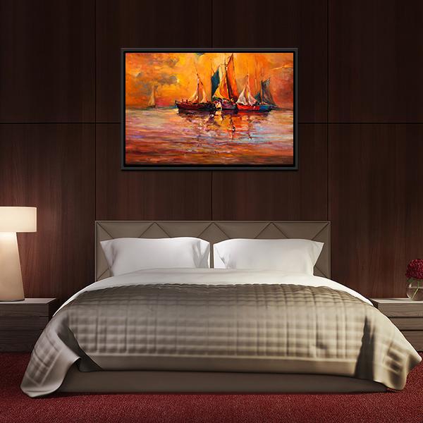Boats & Sea Illustration Canvas Wall Art-5 Horizontal-Gallery Wrap-22" x 12"-Tiaracle
