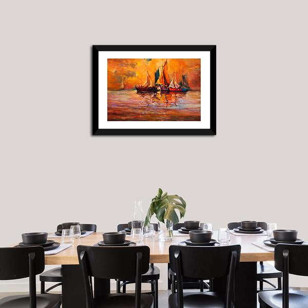 Boats & Sea Illustration Canvas Wall Art-5 Horizontal-Gallery Wrap-22" x 12"-Tiaracle