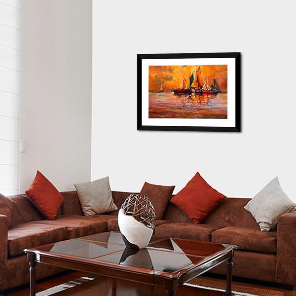 Boats & Sea Illustration Canvas Wall Art-5 Horizontal-Gallery Wrap-22" x 12"-Tiaracle