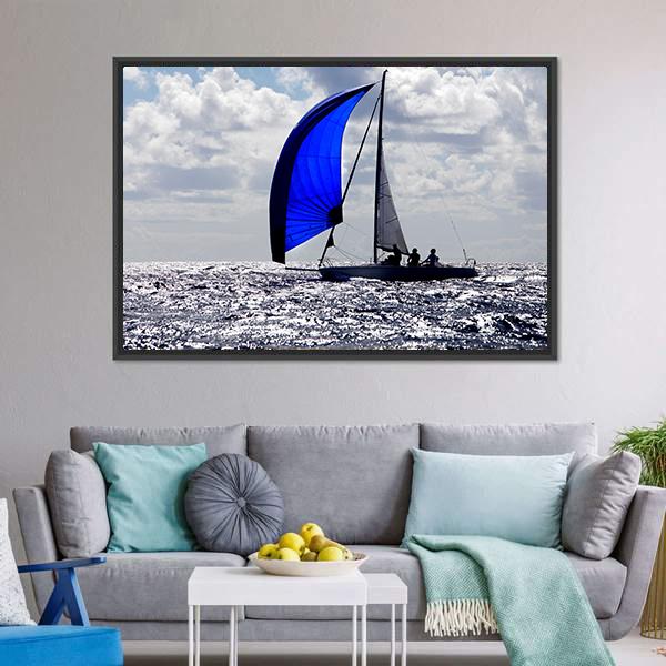 Boats With Spinnakers Open Canvas Wall Art-1 Piece-Floating Frame-24" x 16"-Tiaracle
