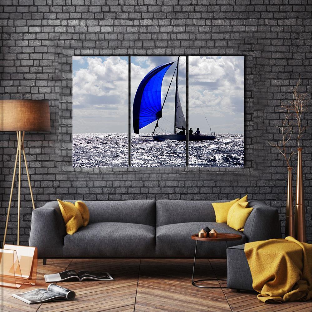 Boats With Spinnakers Open Canvas Wall Art-3 Horizontal-Gallery Wrap-37" x 24"-Tiaracle