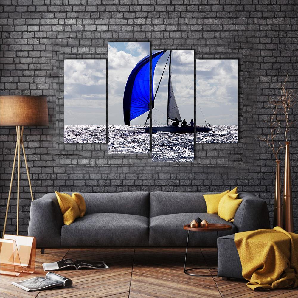 Boats With Spinnakers Open Canvas Wall Art-4 Pop-Gallery Wrap-50" x 32"-Tiaracle