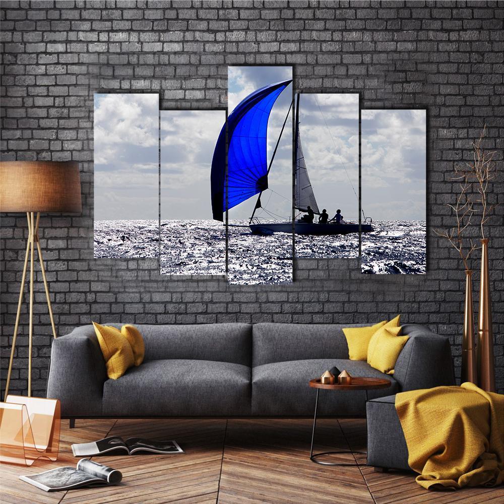 Boats With Spinnakers Open Canvas Wall Art-5 Pop-Gallery Wrap-47" x 32"-Tiaracle