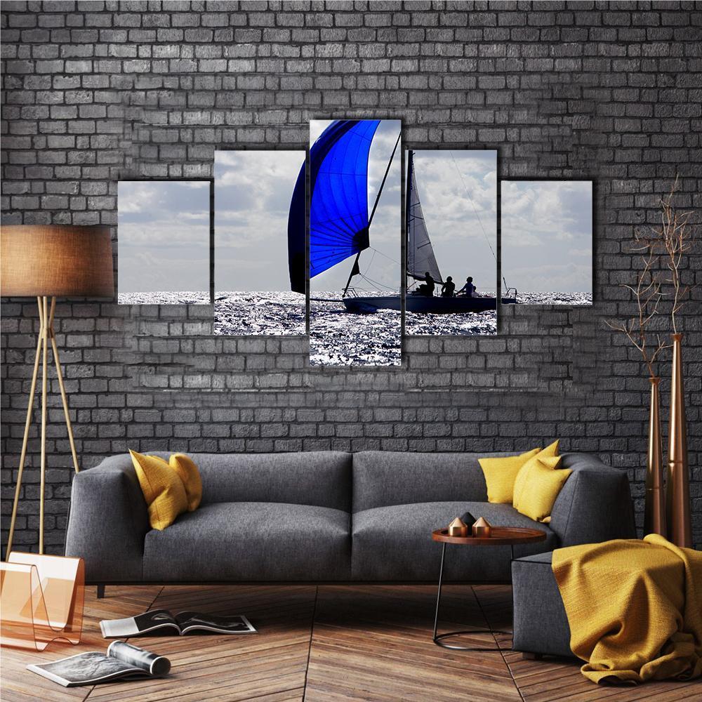 Boats With Spinnakers Open Canvas Wall Art-5 Star-Gallery Wrap-62" x 32"-Tiaracle