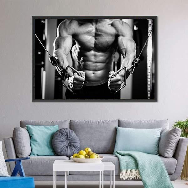 Bodybuilder In Gym Canvas Wall Art-1 Piece-Floating Frame-24" x 16"-Tiaracle