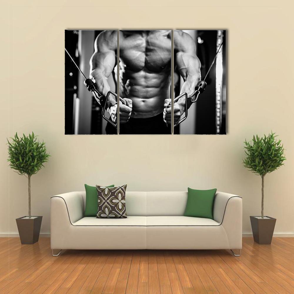Bodybuilder In Gym Canvas Wall Art-3 Horizontal-Gallery Wrap-37" x 24"-Tiaracle
