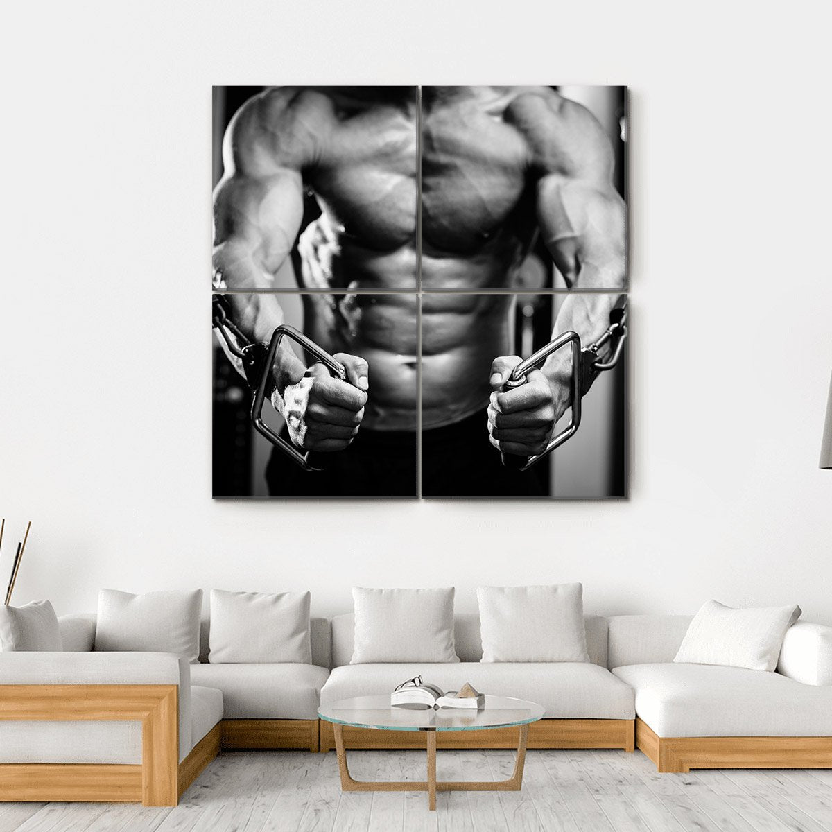 Bodybuilder In Gym Canvas Wall Art-4 Square-Gallery Wrap-17" x 17"-Tiaracle