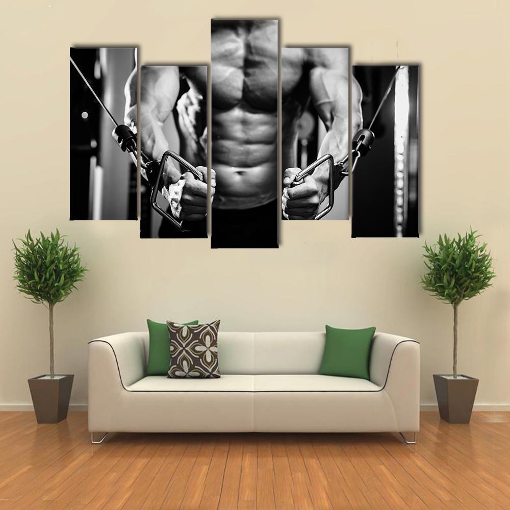 Bodybuilder In Gym Canvas Wall Art-5 Pop-Gallery Wrap-47" x 32"-Tiaracle