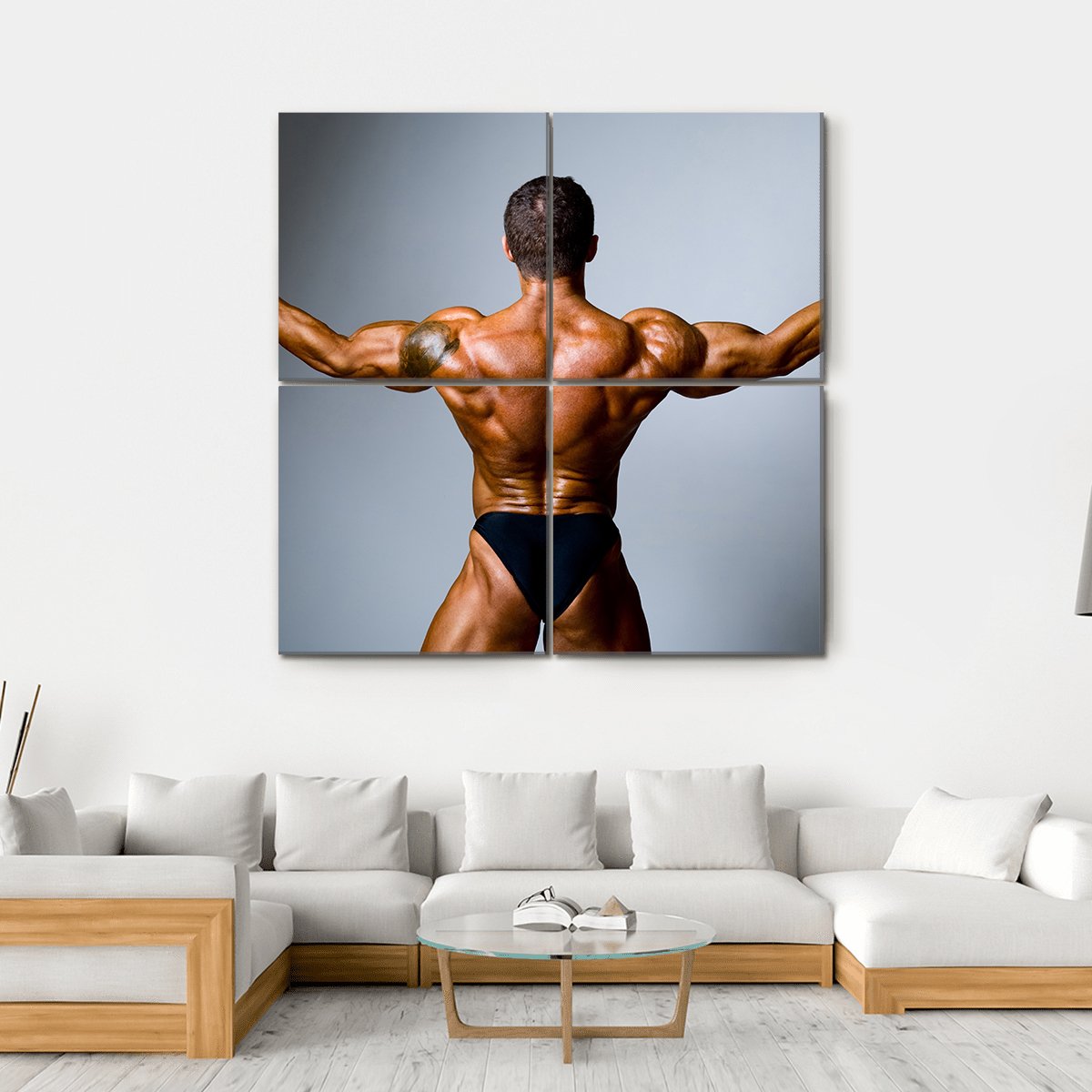 Bodybuilder Showing His Biceps Canvas Wall Art-4 Square-Gallery Wrap-17" x 17"-Tiaracle
