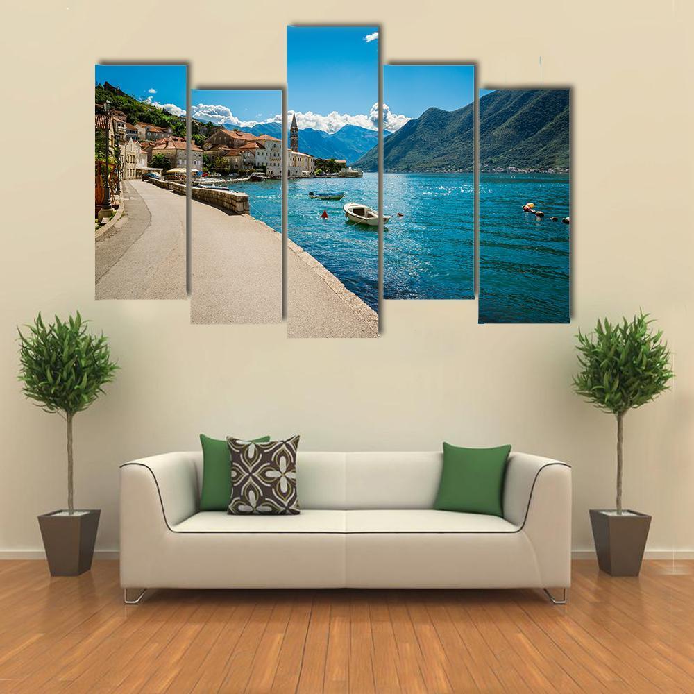 Boka Kotor Bay In Montenegro Canvas Wall Art-5 Pop-Gallery Wrap-47" x 32"-Tiaracle