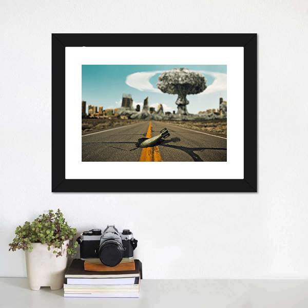 Bomb On The Road Canvas Wall Art-1 Piece-Framed Print-20" x 16"-Tiaracle