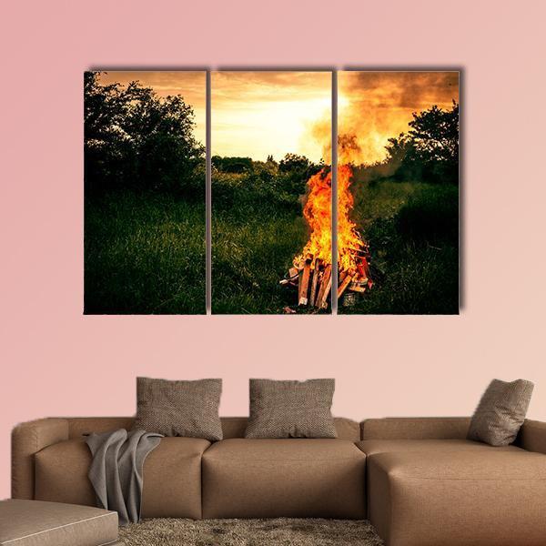 Bonfire At Camp Canvas Wall Art-3 Horizontal-Gallery Wrap-25" x 16"-Tiaracle