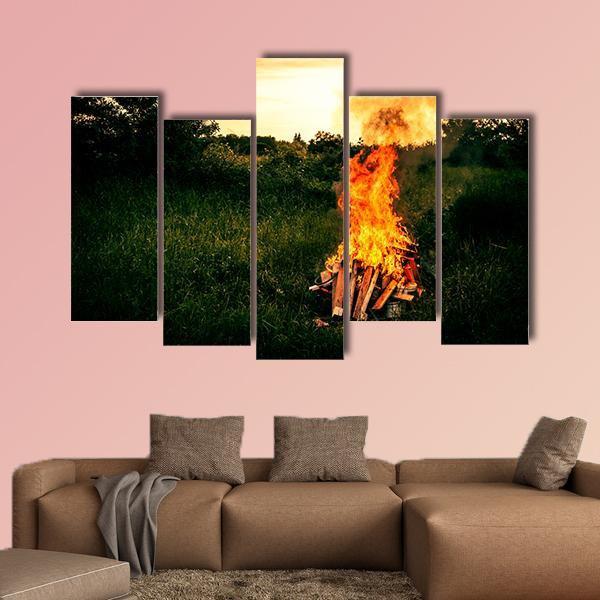 Bonfire At Camp Canvas Wall Art-4 Pop-Gallery Wrap-50" x 32"-Tiaracle