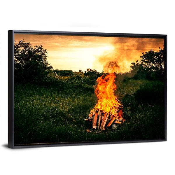 Bonfire At Camp Canvas Wall Art-3 Horizontal-Gallery Wrap-25" x 16"-Tiaracle